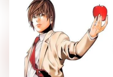 リンゴを持つ夜神月（デスノート）と「社会はこの野郎の言うことが理解できるレベルに達した」という英文のミーム画像