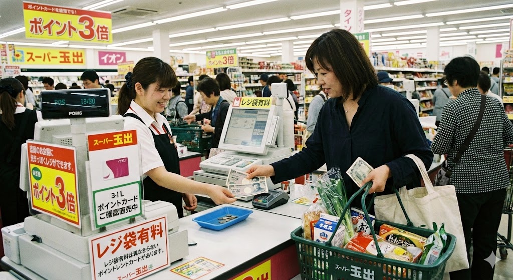 日本の店舗で現金払いをする顧客の手元。現金回帰。手数料。